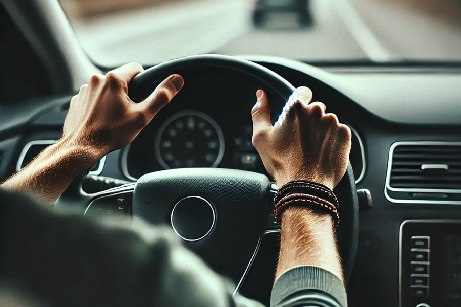 uomo al volante che guida